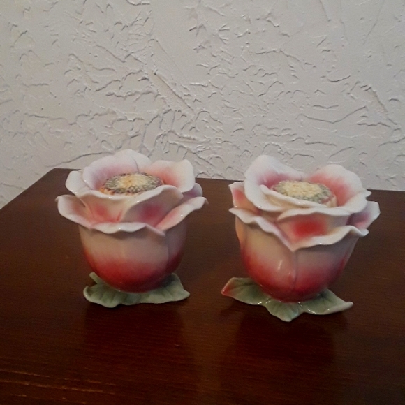 Franz Porcelain Camellia Salt & Pepper Shakers, Beautiful! 🌹🌹 - Picture 1 of 4